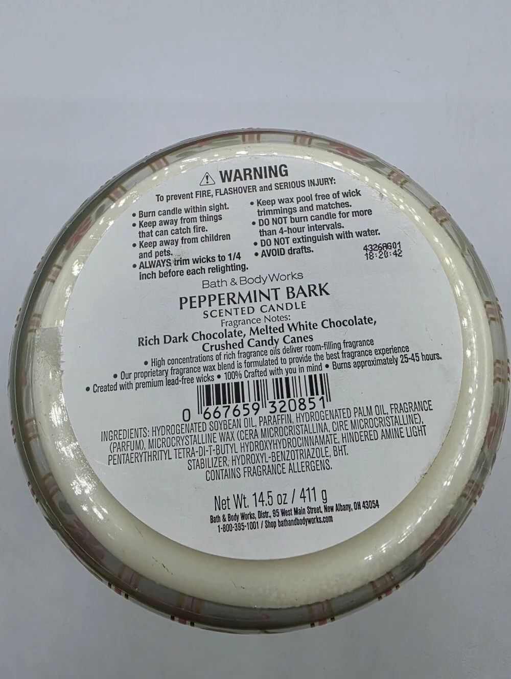 Bath and Body Works Peppermint Bark 3 Wick Candle